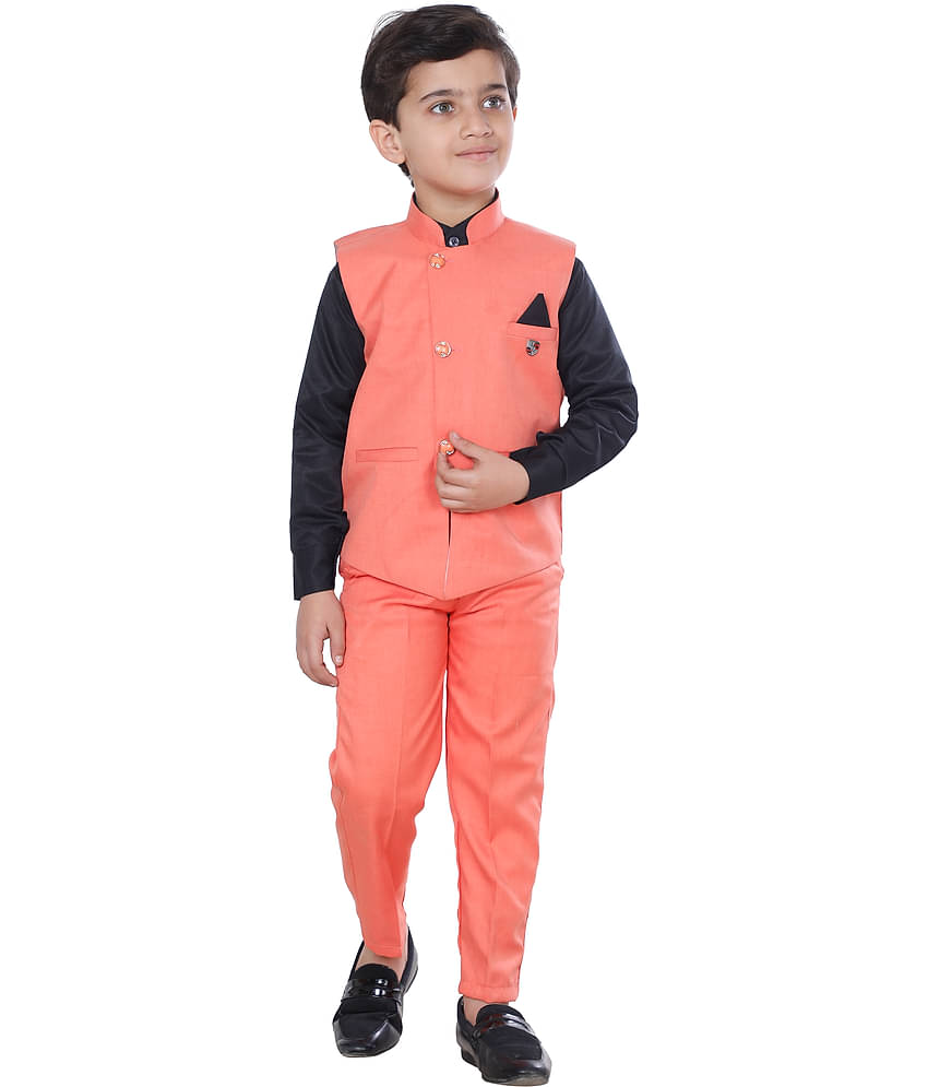 Fourfolds Pack of 1 Boys Cotton Blend Shirt & Pants Set ( Red )