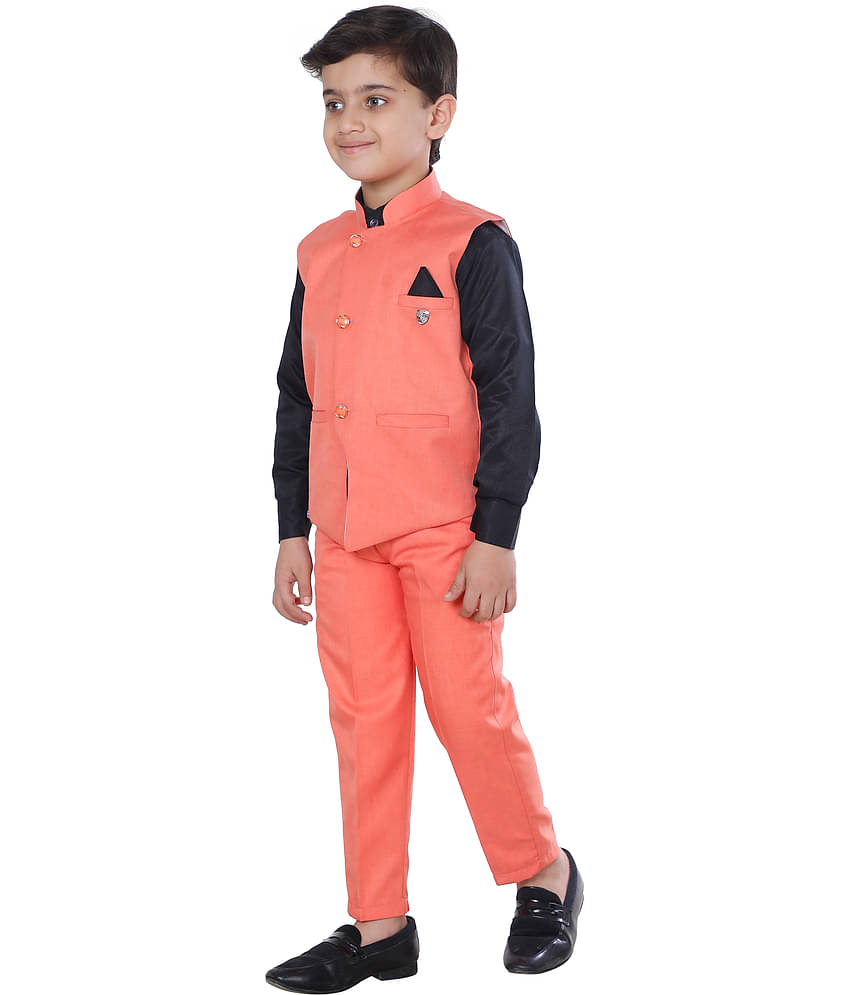 Fourfolds Pack of 1 Boys Cotton Blend Shirt & Pants Set ( Red )