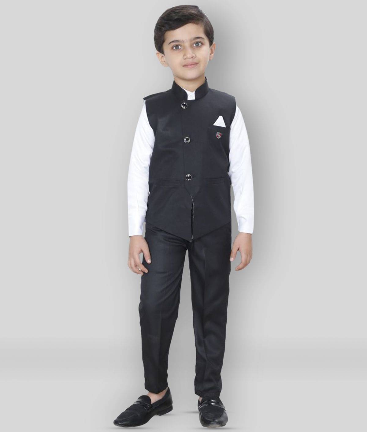 Fourfolds Pack of 1 Boys Cotton Blend Shirt & Pants Set ( Black )     			Fourfolds Pack of 1 Boys Cotton Blend Shirt & Pants Set ( Black )