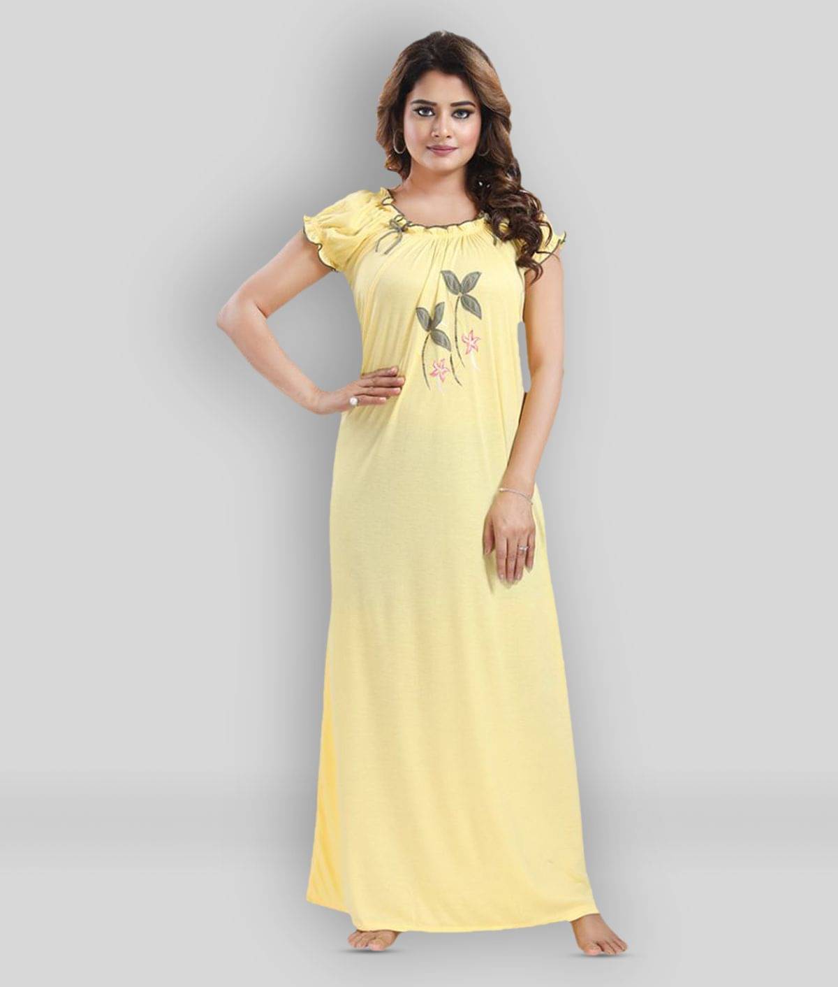     			Gutthi - Yellow Satin Women's Nightwear Nighty & Night Gowns