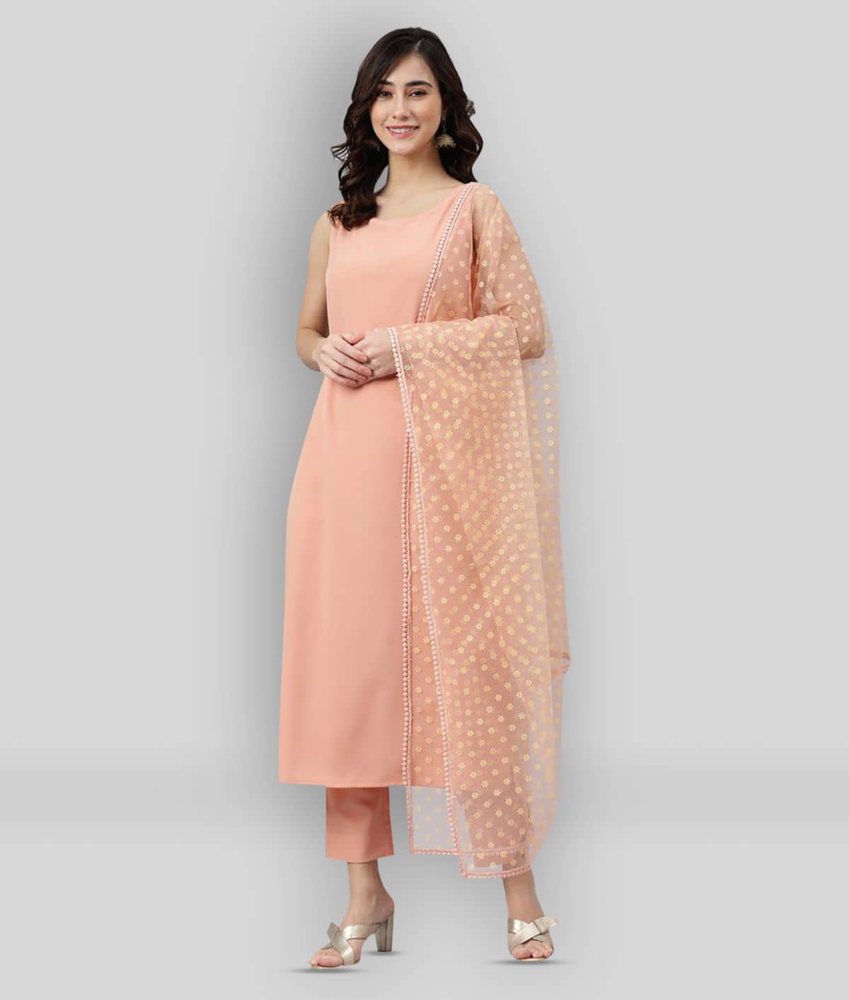 Janasya - Pink Straight Crepe Women's Stitched Salwar Suit ( Pack of 1 )