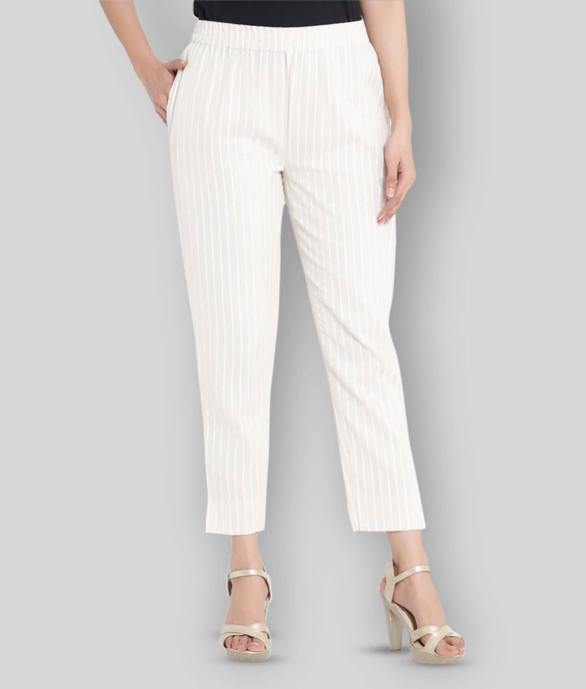Juniper - White Cotton Slim Fit Women's Casual Pants  ( Pack of 1 ) - Trousers | Buy online on ZillyBuy