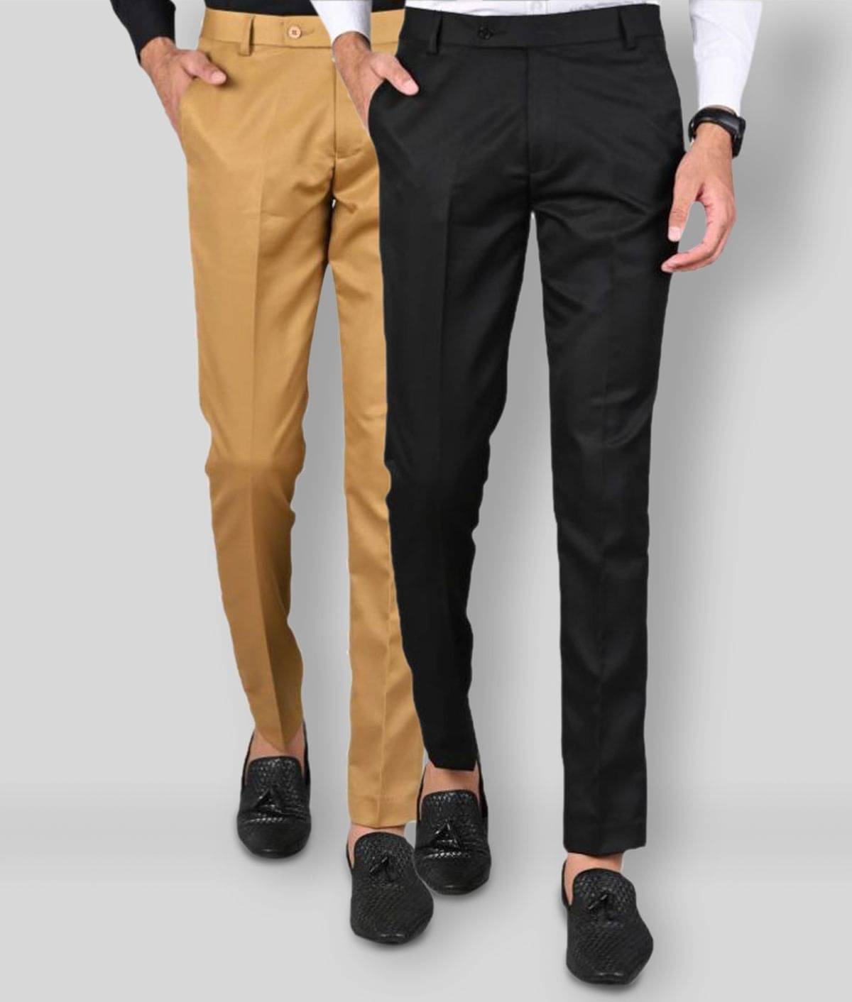     			MANCREW - Black Polycotton Slim - Fit Men's Formal Pants ( Pack of 2 )