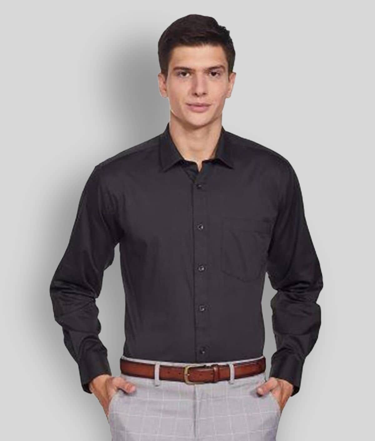 Makhanchor - Black Cotton Slim Fit Men's Formal Shirt (Pack of 1)