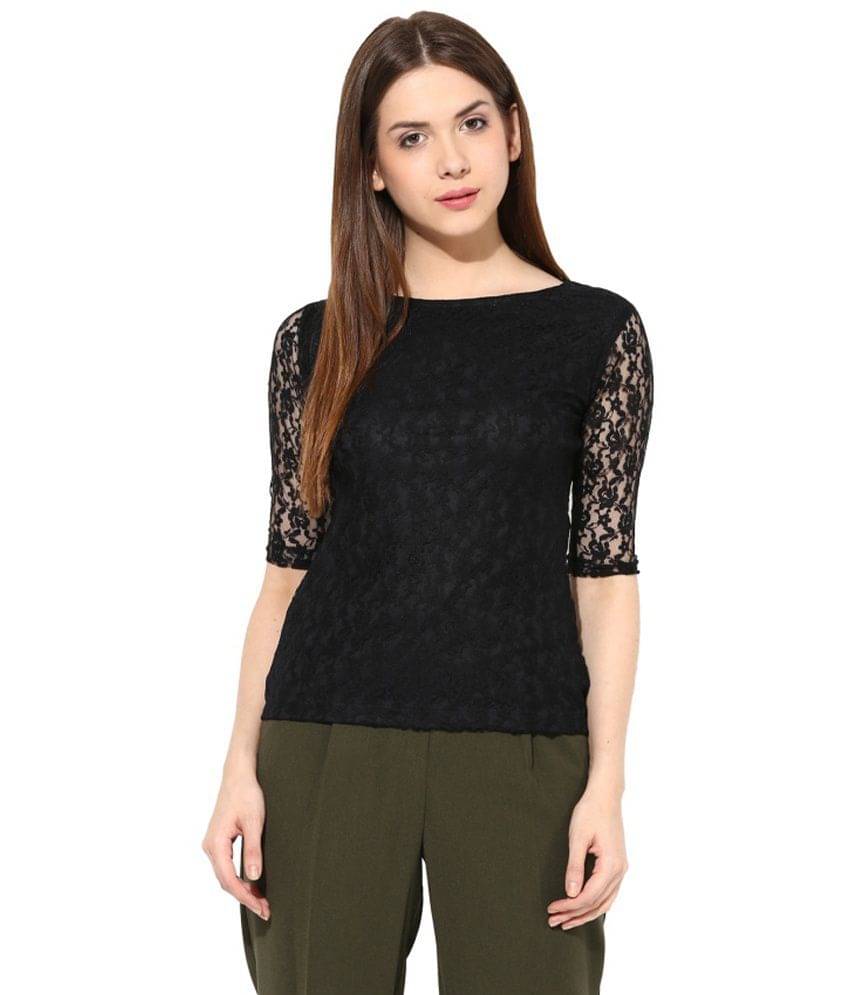     			Miss Chase Women's Polyester Regular Top ( Black )