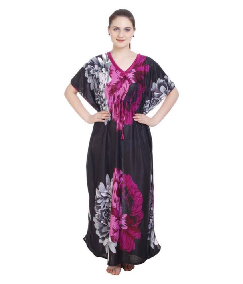     			Raj - Black Satin Women's Nightwear Nighty & Night Gowns