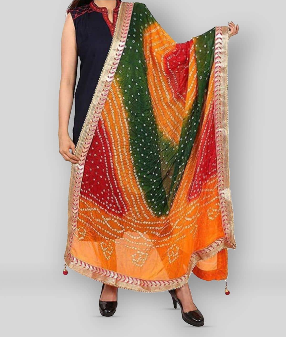 Raj Multicoloured Art Silk Bandhej Dupatta - Dupattas & Shawls | Buy online on ZillyBuy