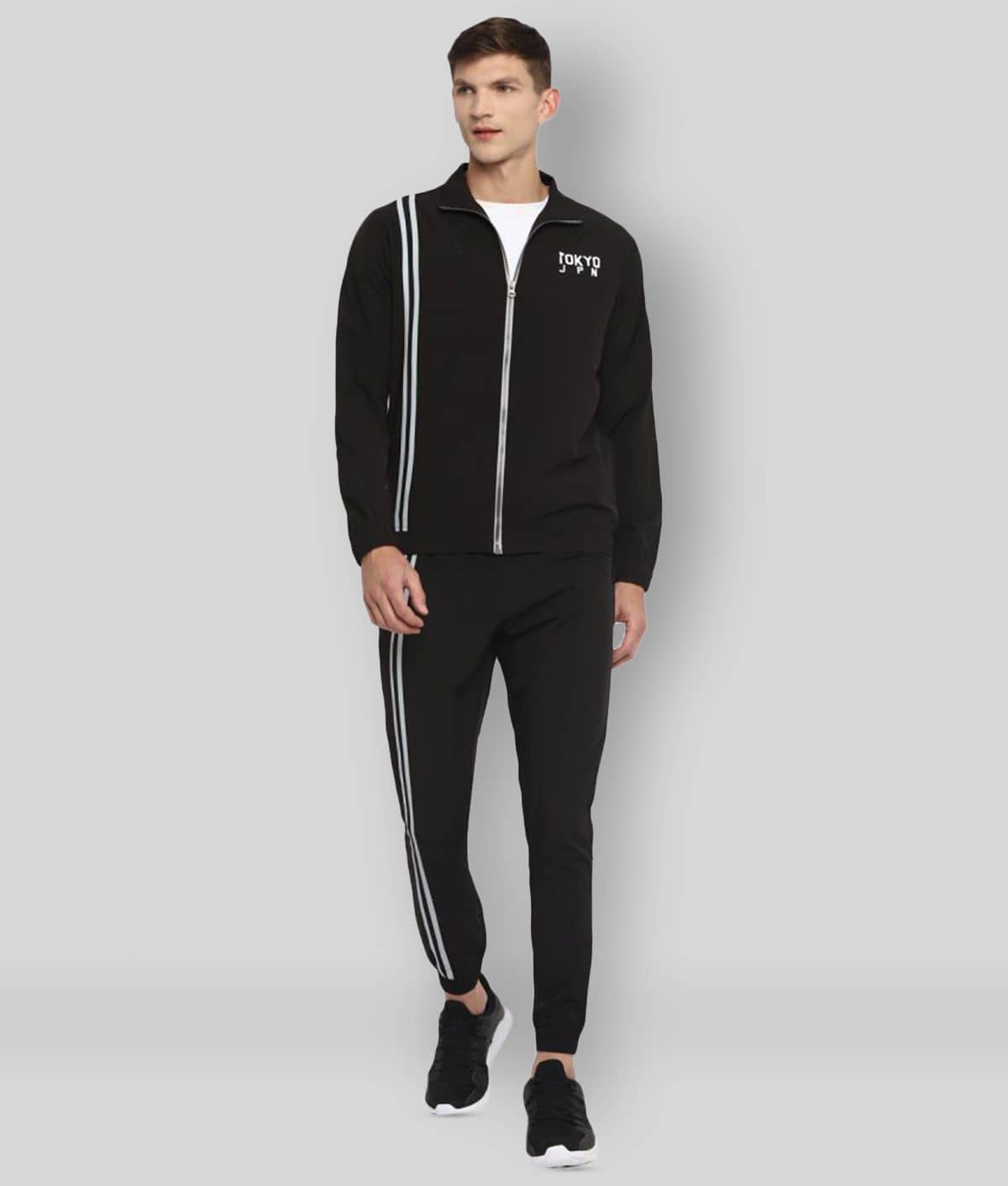 YUUKI - Black Polyester Regular Fit Striped Men's Sports Tracksuit ( Pack of 1 )