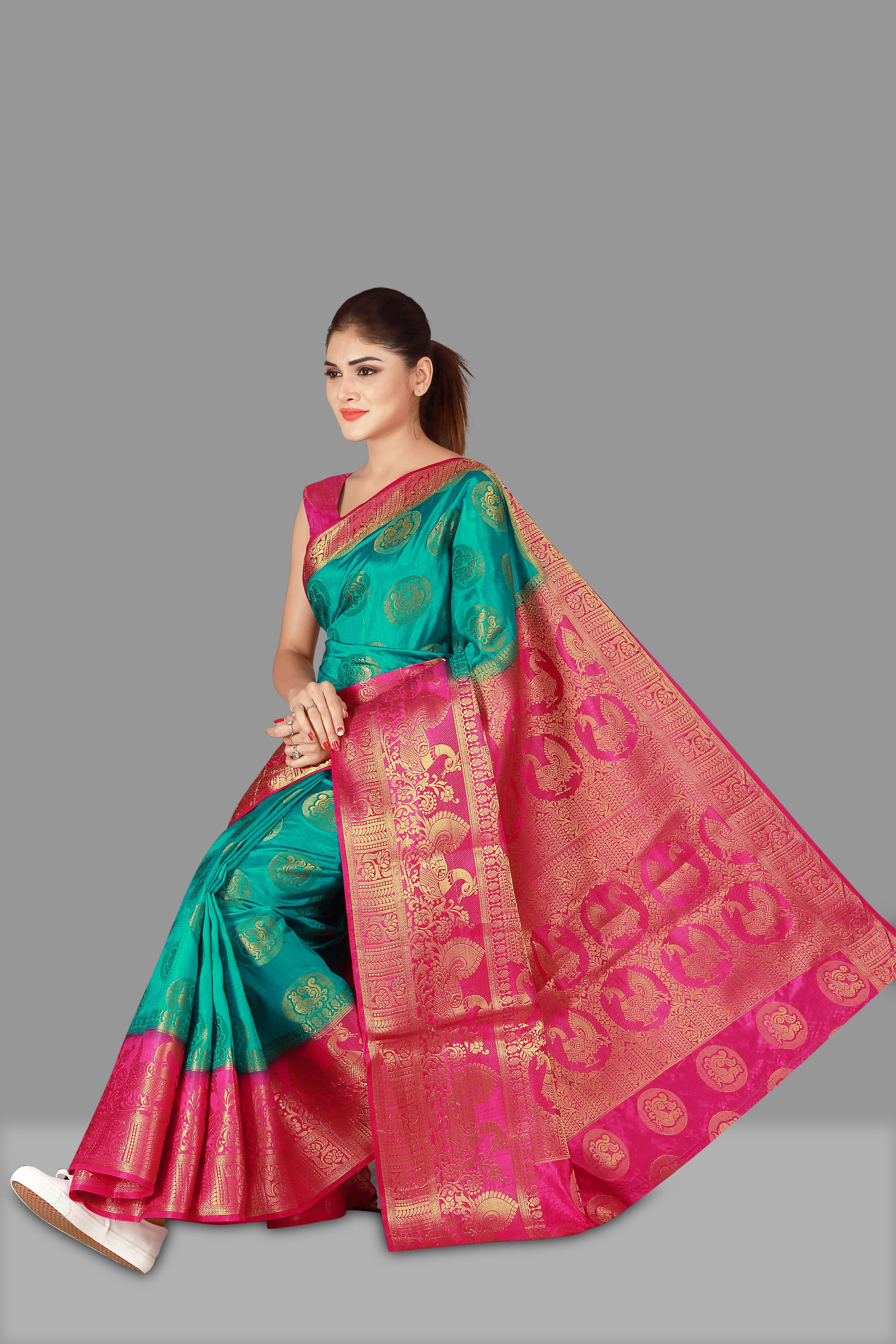 fab woven Silk Blend Self Design Saree With Unstitched Blouse Piece ( Pink ) - Sarees | Buy online on ZillyBuy