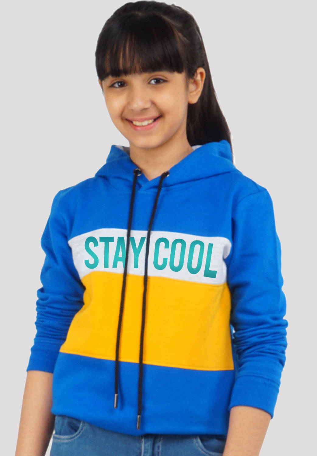     			Ariel Single Girls 100% Cotton Sweatshirt ( Yellow & Blue )