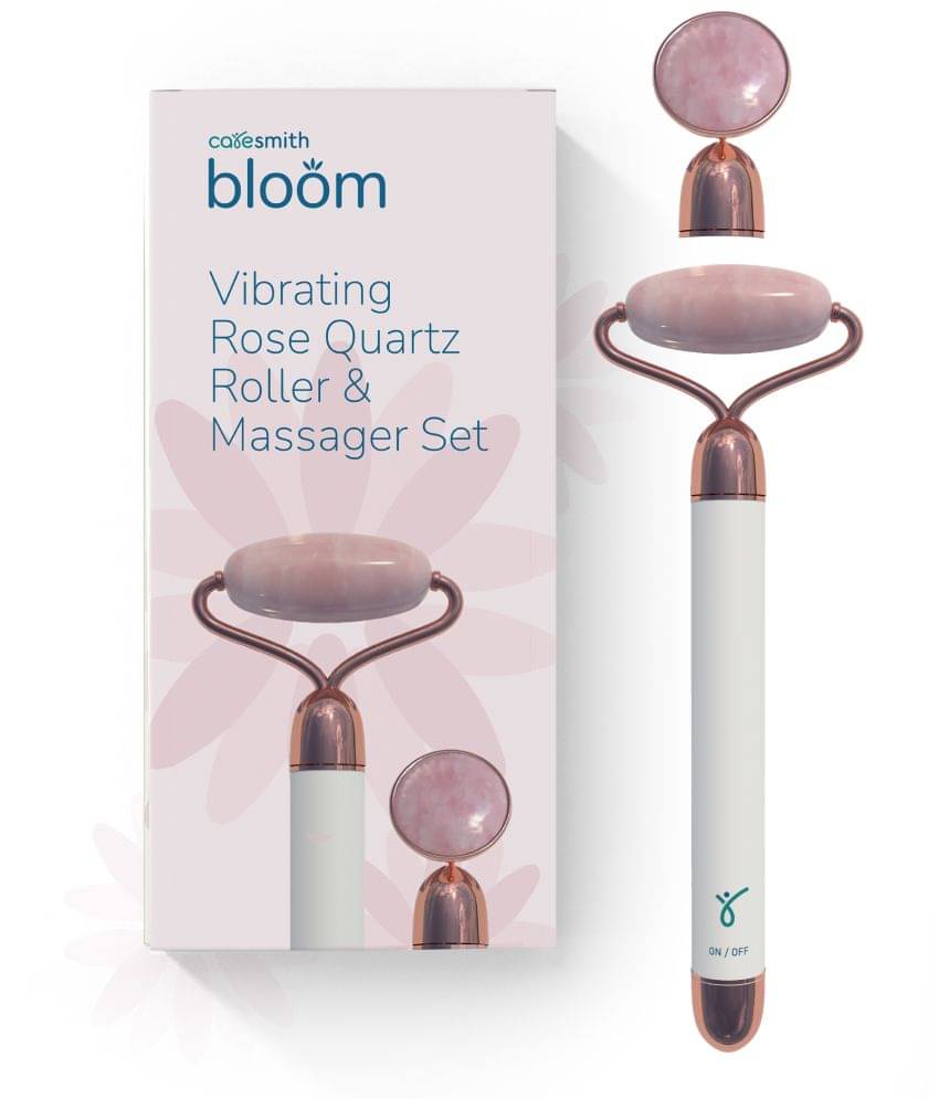 Caresmith Bloom Vibrating Rose Quartz Face Roller and Eye Press | AA Battery Provided | Jade Roller for Face Massager | Jade Roller Original, Battery Powered (White) Caresmith Bloom Vibrating Rose Quartz Face Roller and Eye Press | AA Battery Provided | Jade Roller for Face Massager | Jade Roller Original, Battery Powered (White)