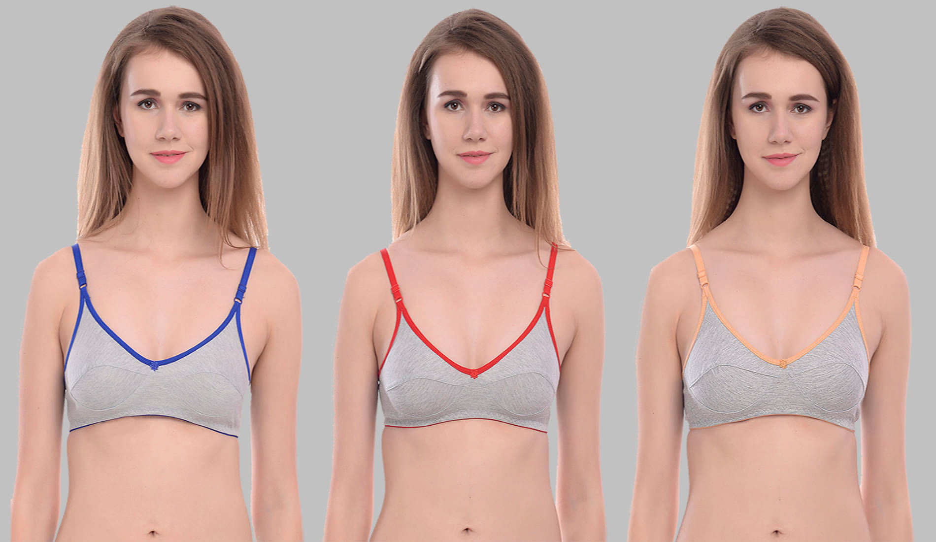     			Elina Pack of 3 Cotton Non Padded Women's T-Shirt Bra ( Blue )