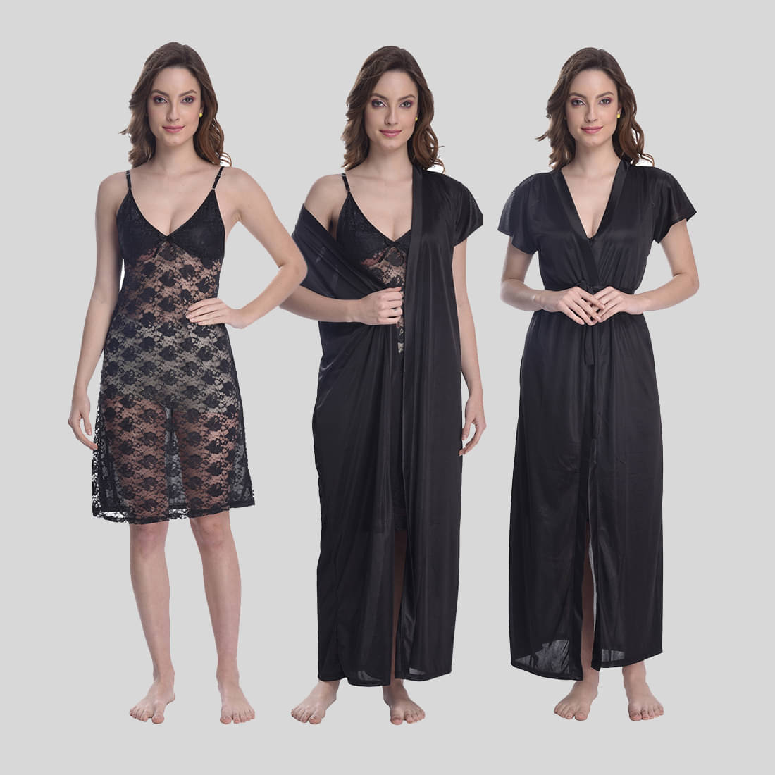    			Gutthi - Black Satin Women's Nightwear Nighty & Night Gowns ( Pack of 2 )