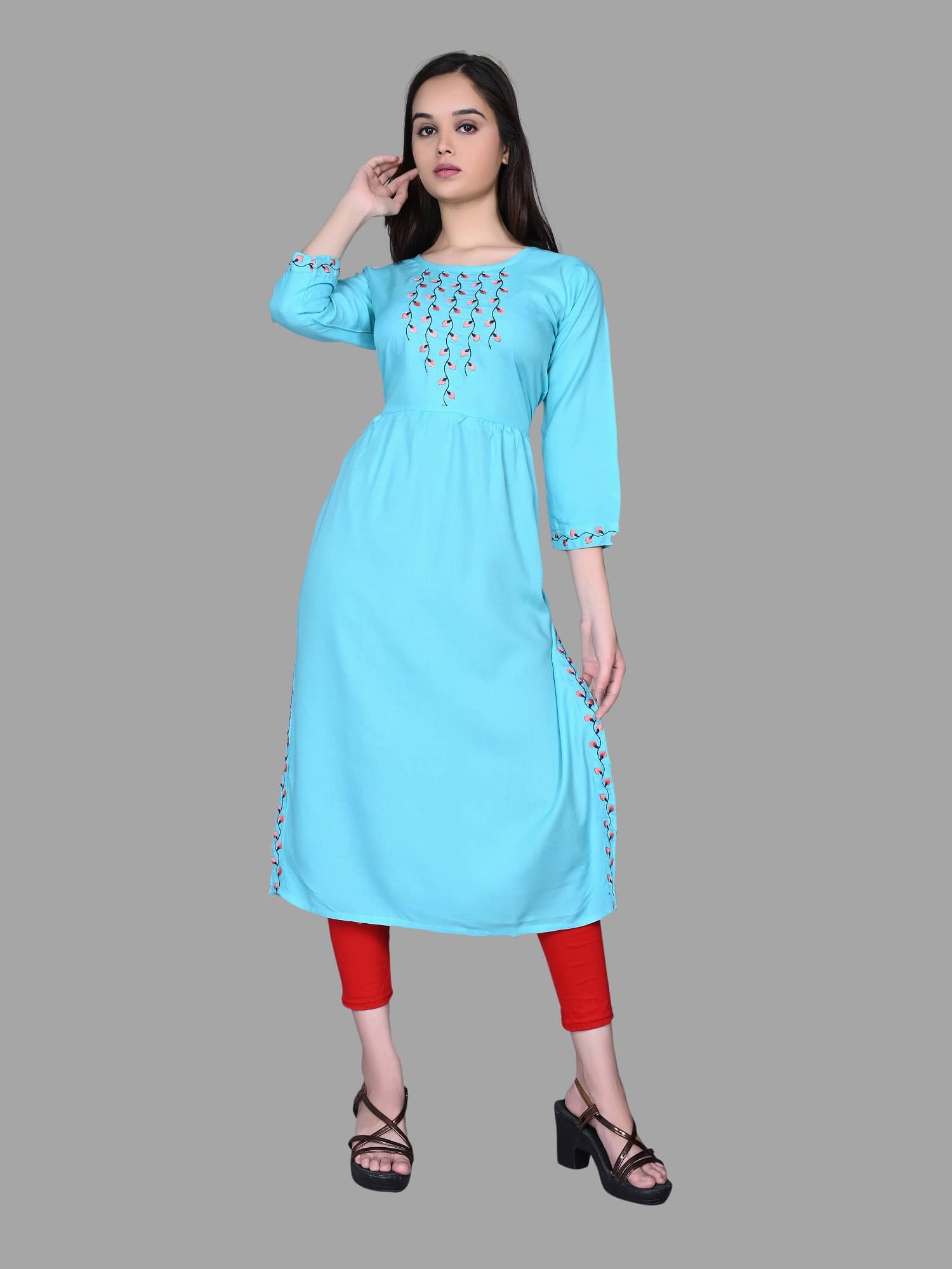 HAYA - Blue Rayon Women's Straight Kurti ( Pack of 1 ) - Kurtis, Tunics | Buy online on ZillyBuy