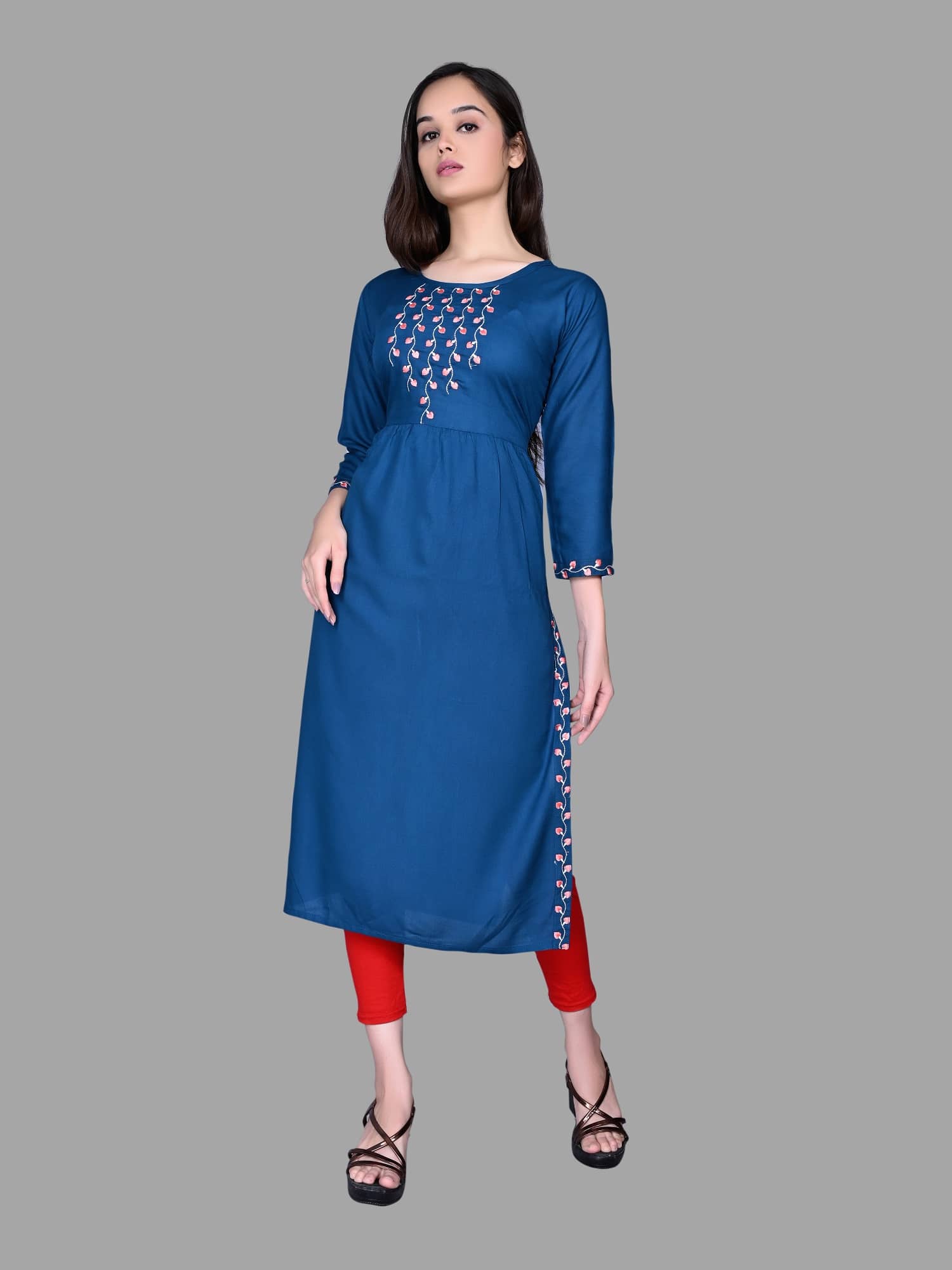 HAYA - Blue Rayon Women's Straight Kurti ( Pack of 1 ) - Kurtis, Tunics | Buy online on ZillyBuy