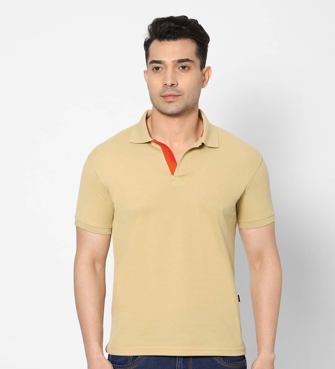     			HJ HASASI Pack of 1 Cotton Blend Slim Fit Solid Half Sleeves Men's Polo T Shirt ( Beige )