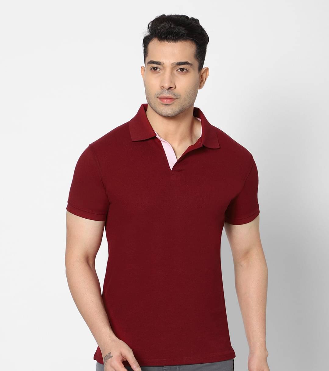     			HJ HASASI Pack of 1 Cotton Blend Slim Fit Solid Half Sleeves Men's Polo T Shirt ( Red )