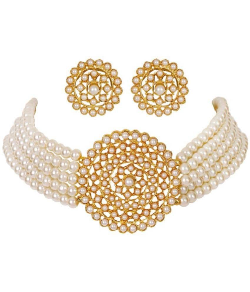 Jewar Mandi - White Brass Necklace Set ( Pack of 1 )
