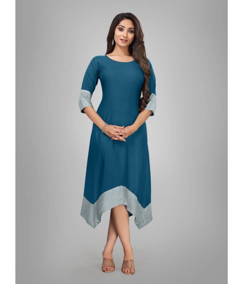 Kapadia - Blue Rayon Women's Asymmetrical Kurti ( Pack of 1 ) - Kurtis, Tunics | Buy online on ZillyBuy