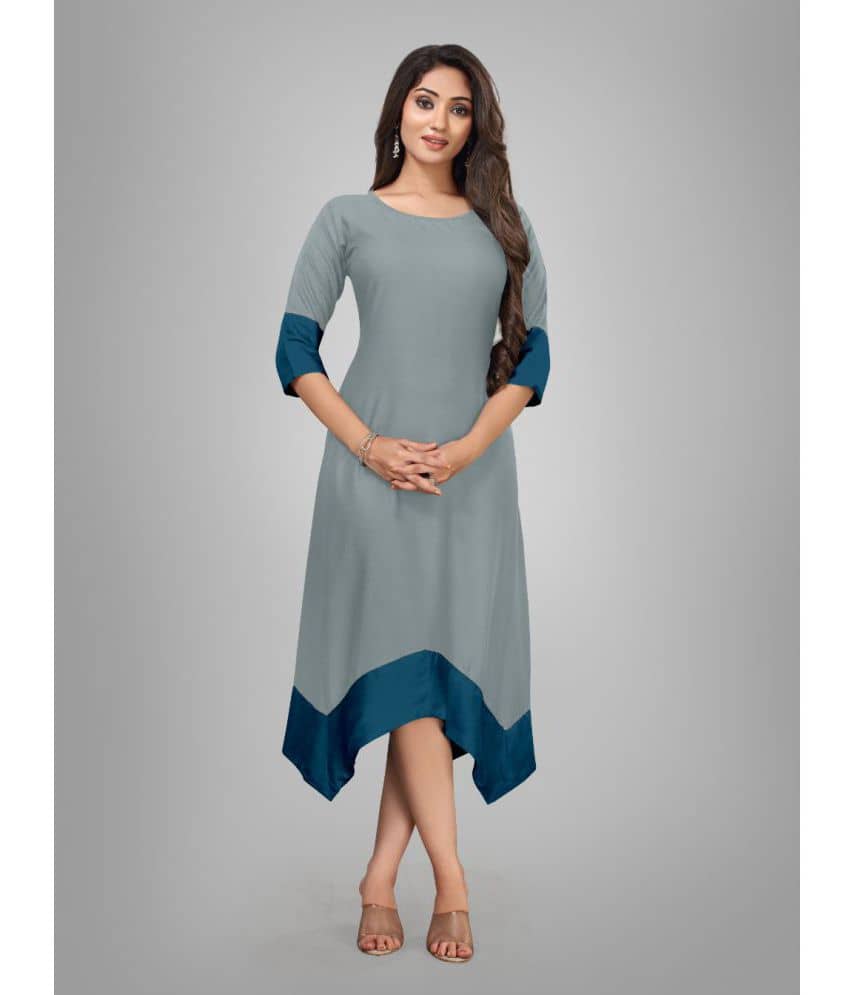 Kapadia - Grey Rayon Women's Asymmetrical Kurti ( Pack of 1 ) - Kurtis, Tunics | Buy online on ZillyBuy