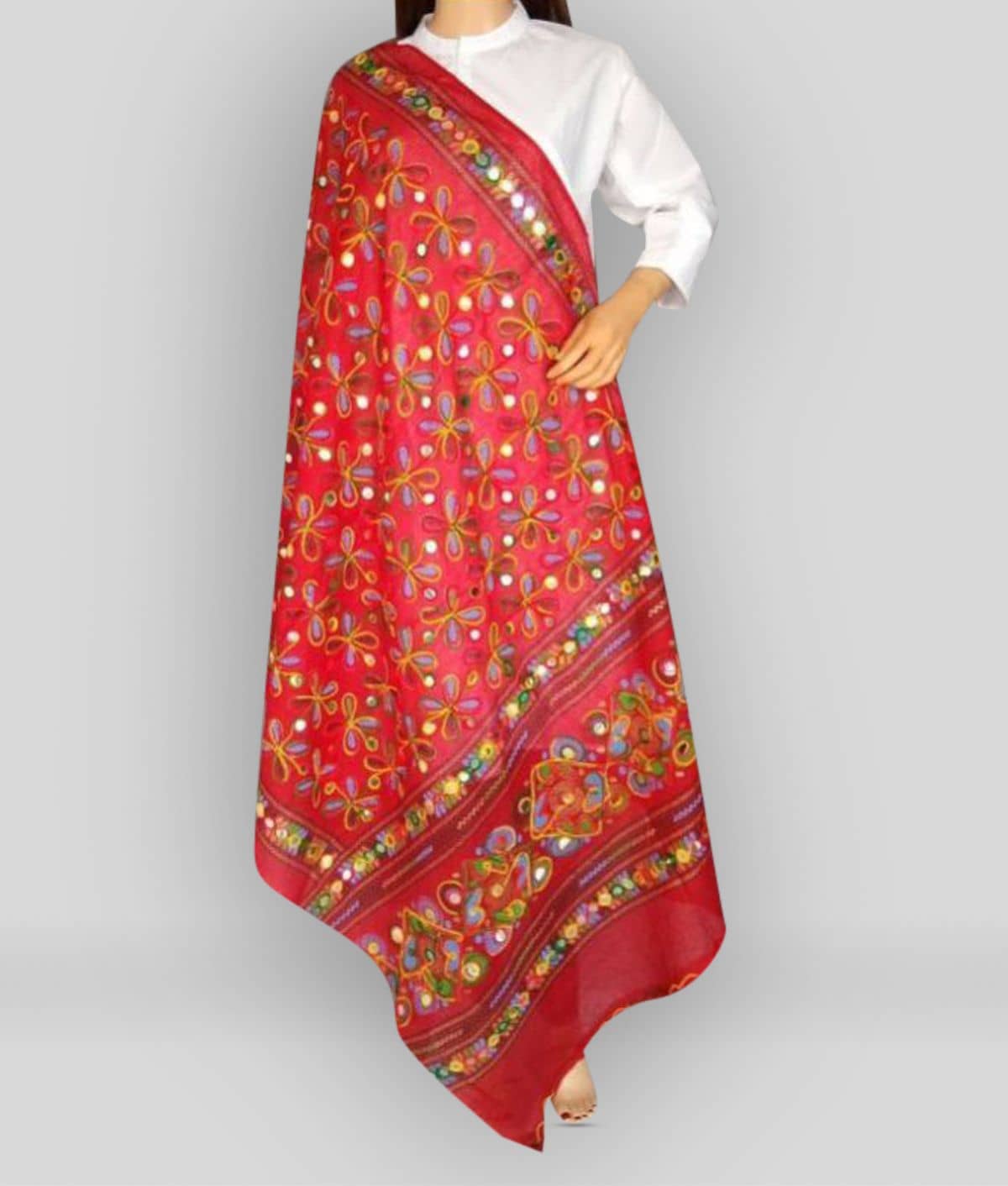 Raj Red Cotton Kutch Embroidered Dupatta - Dupattas & Shawls | Buy online on ZillyBuy