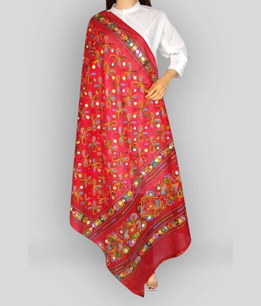 Raj Red Cotton Kutch Embroidered Dupatta - Dupattas & Shawls | Buy online on ZillyBuy