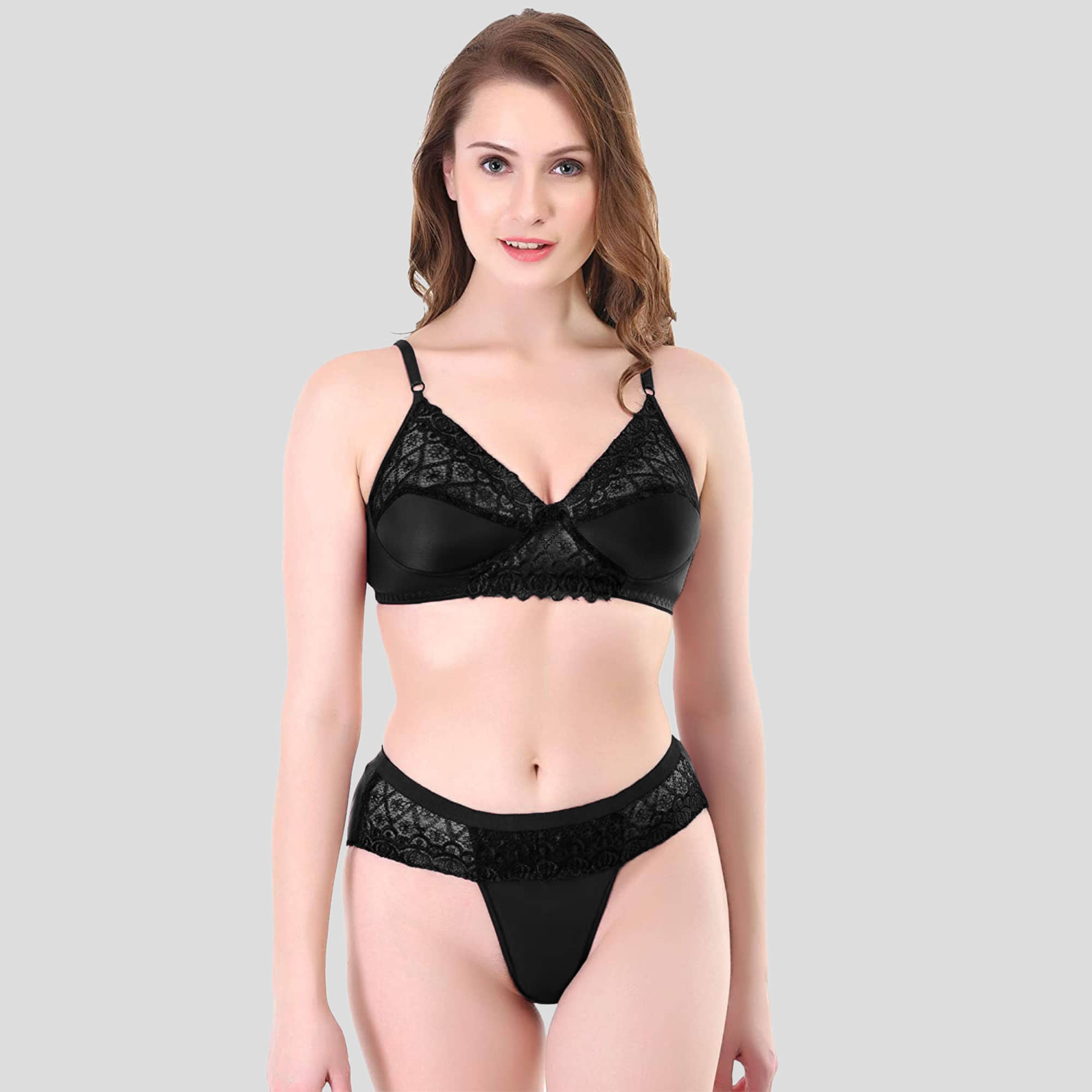 TCG Cotton Blend Women's Bra & Panty Set ( Black )