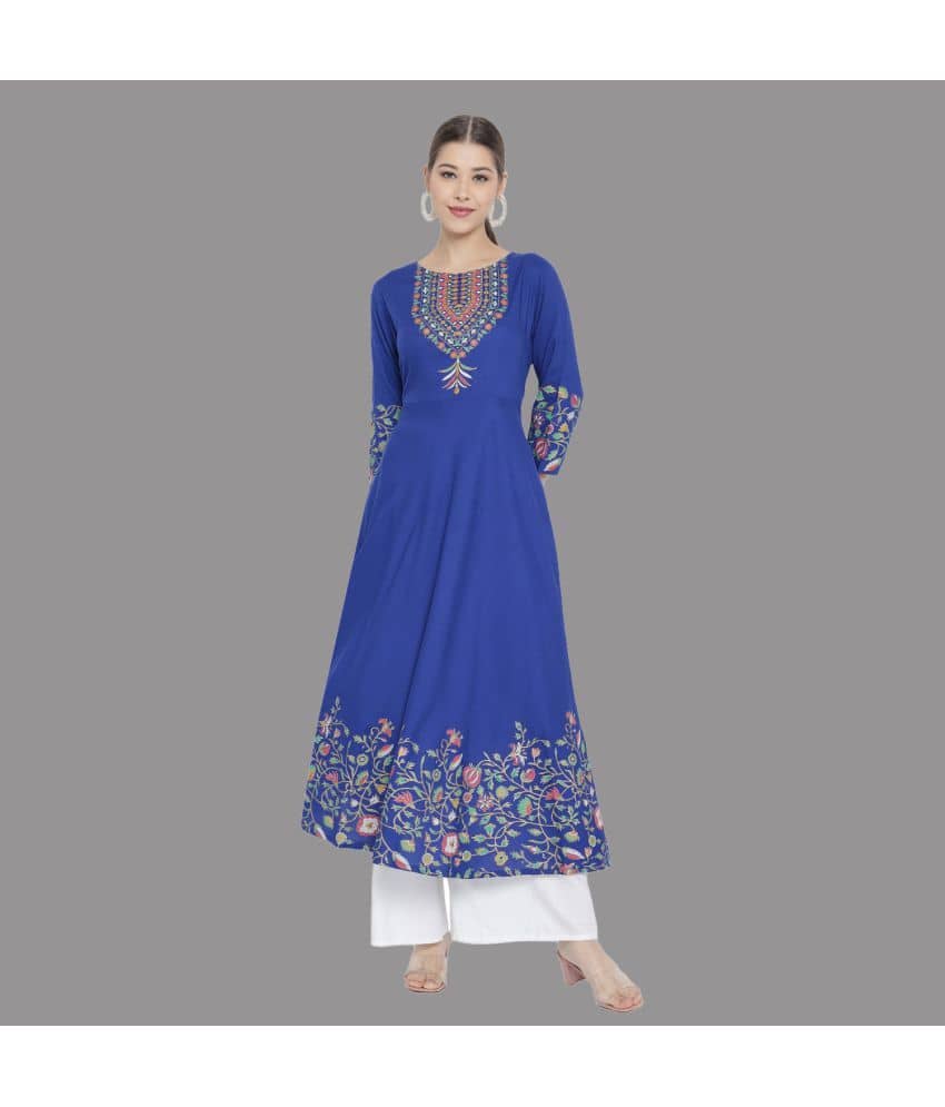 Yash Gallery - Blue Rayon Women's Flared Kurti ( Pack of 1 ) - Kurtis, Tunics | Buy online on ZillyBuy