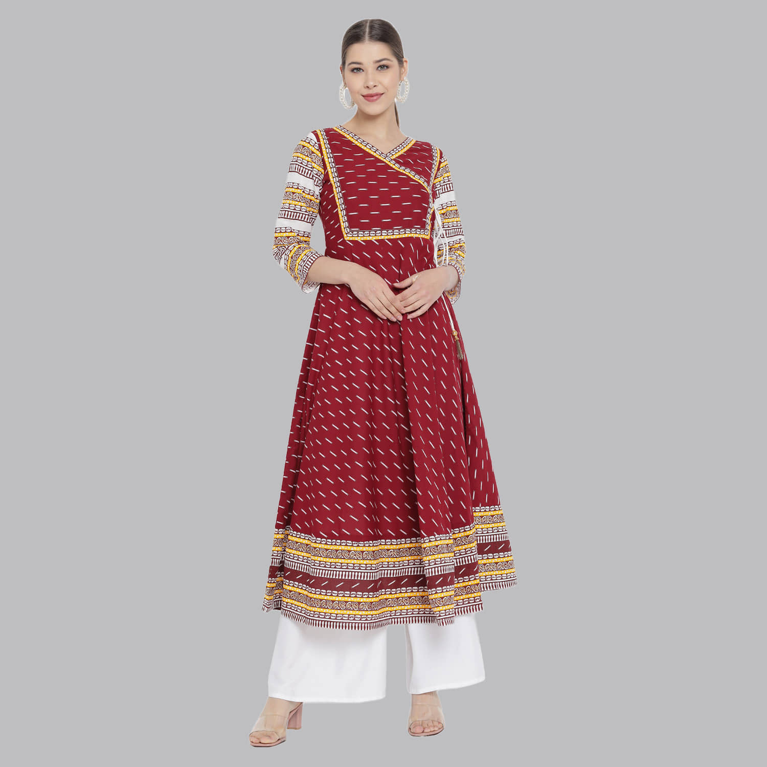 Yash Gallery - Maroon Cotton Women's Angrakha Kurti ( Pack of 1 ) - Kurtis, Tunics | Buy online on ZillyBuy