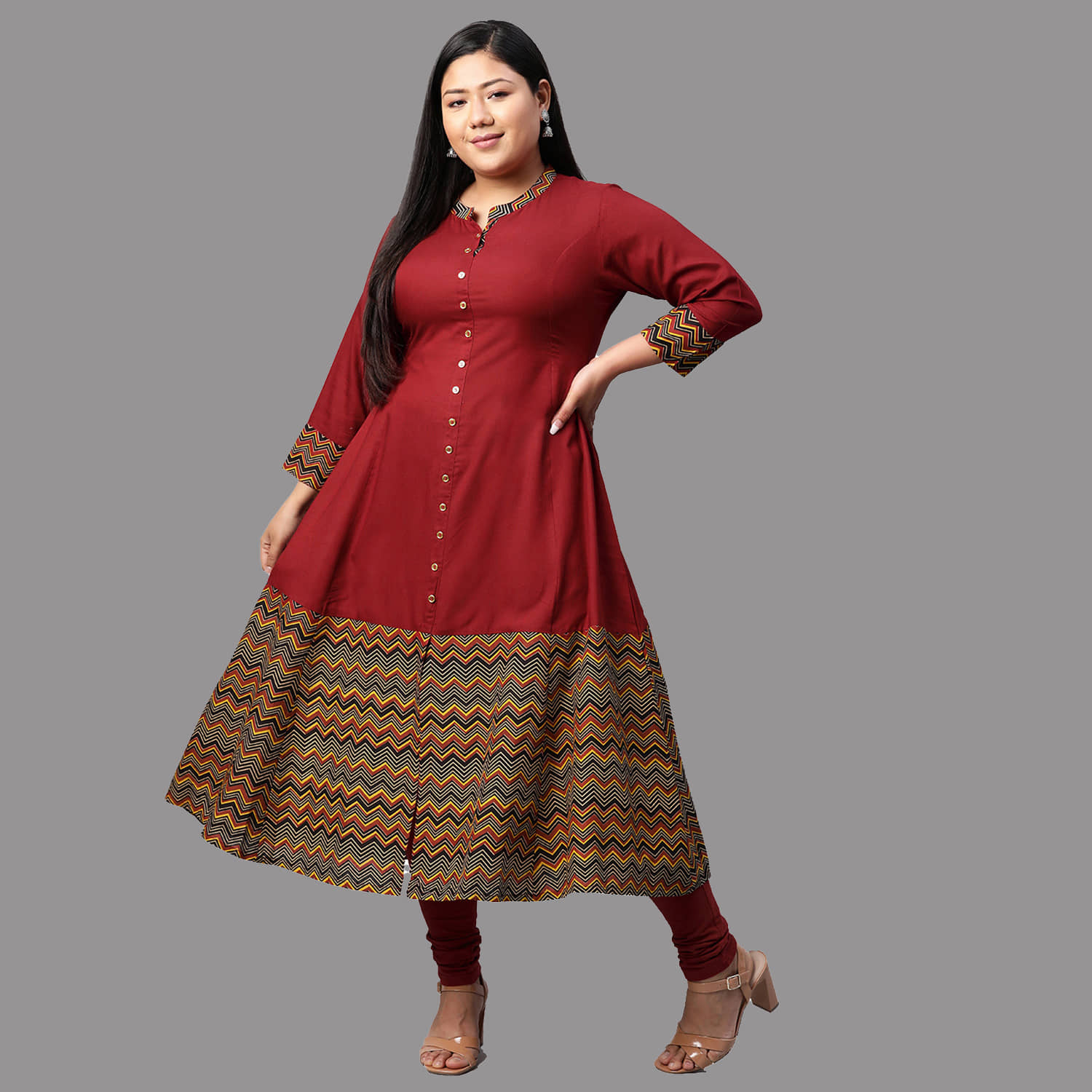Yash Gallery - Maroon Rayon Women's Flared Kurti ( Pack of 1 ) - Kurtis, Tunics | Buy online on ZillyBuy