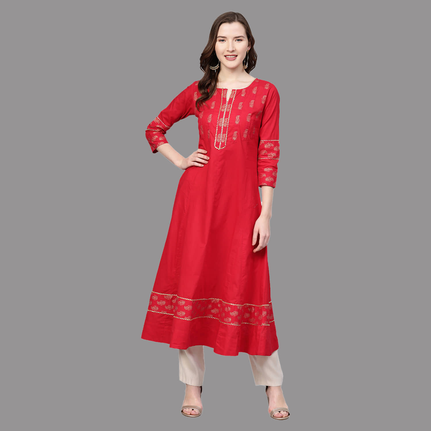 Yash Gallery - Red Cotton Women's Flared Kurti ( Pack of 1 ) - Kurtis, Tunics | Buy online on ZillyBuy