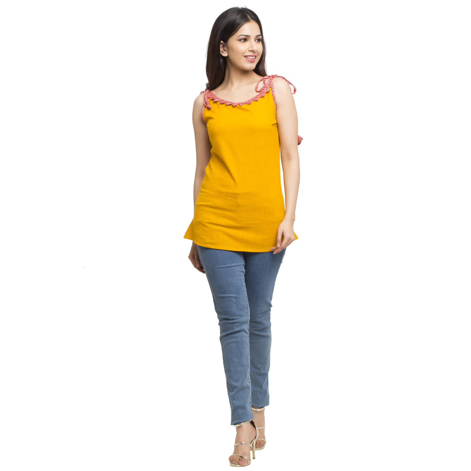 Yash Gallery Women's Cotton Regular Top ( Yellow )