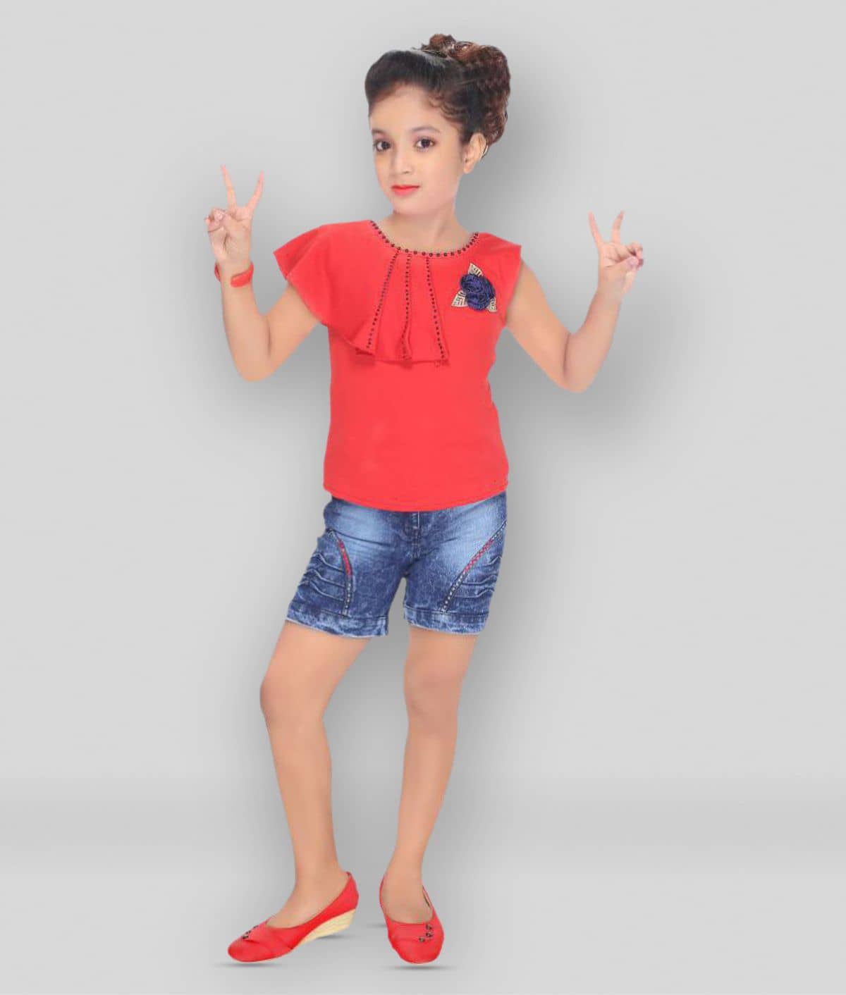 Zadmus Denim For Girls ( Pack of 1 , Red )