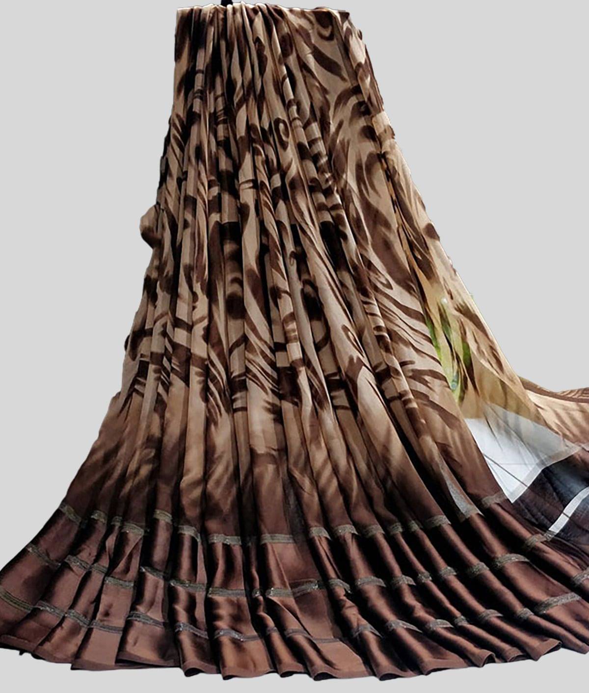 Sitanjali Satin Printed Saree Without Blouse Piece ( Brown ) Sitanjali Satin Printed Saree Without Blouse Piece ( Brown )