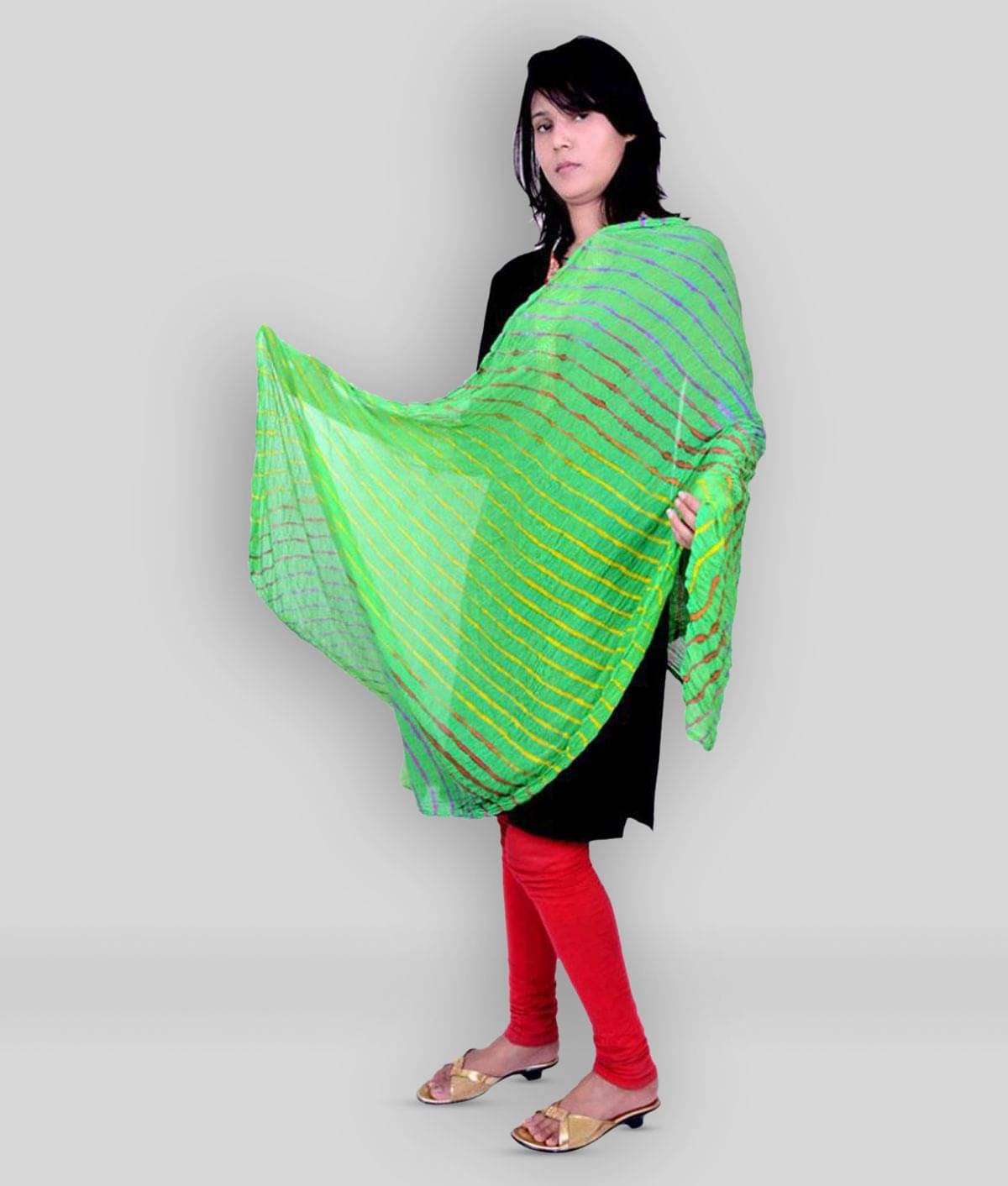     			Apratim Green Georgette Leheria Dupatta