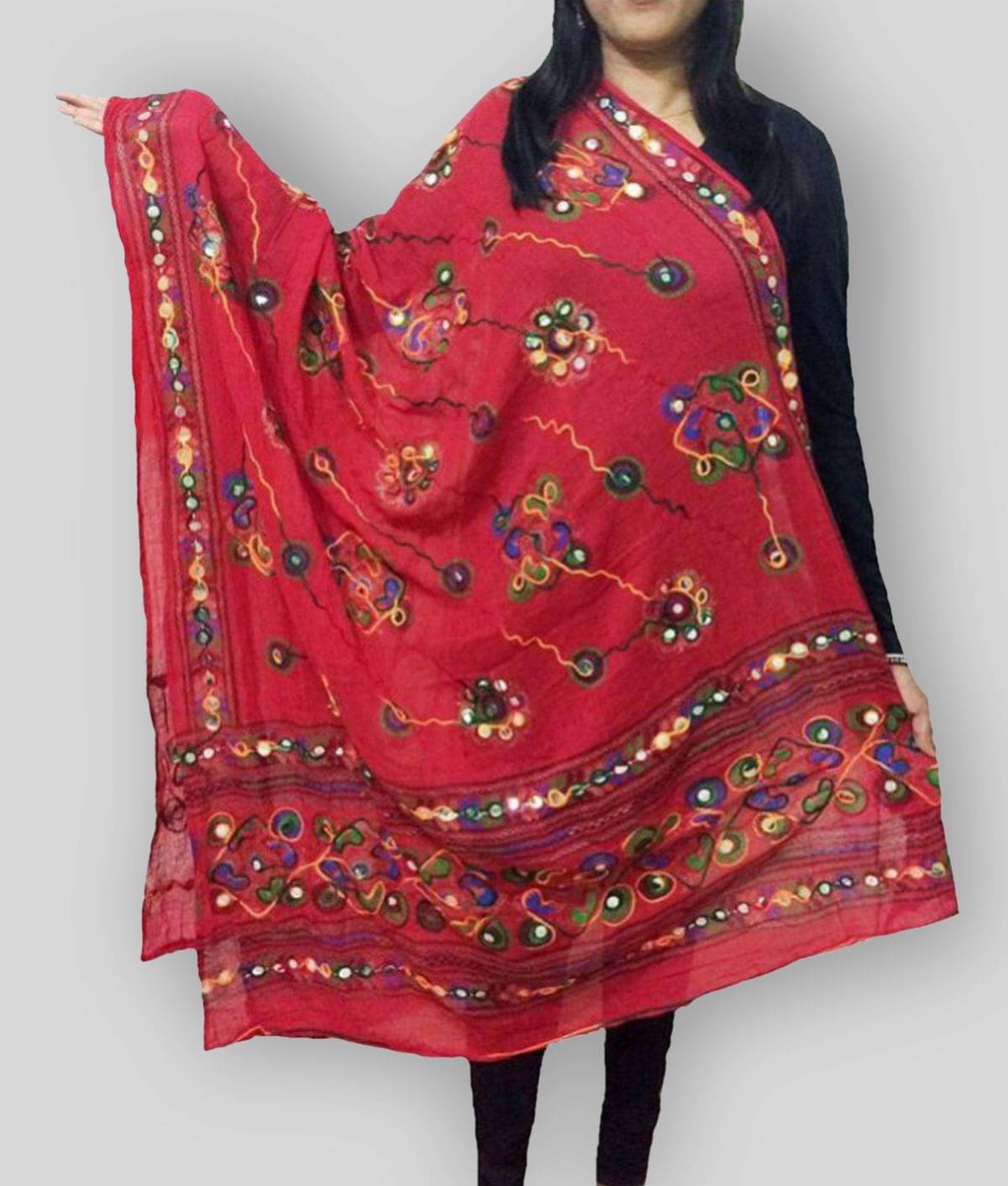     			Apratim Red Cotton Dupatta