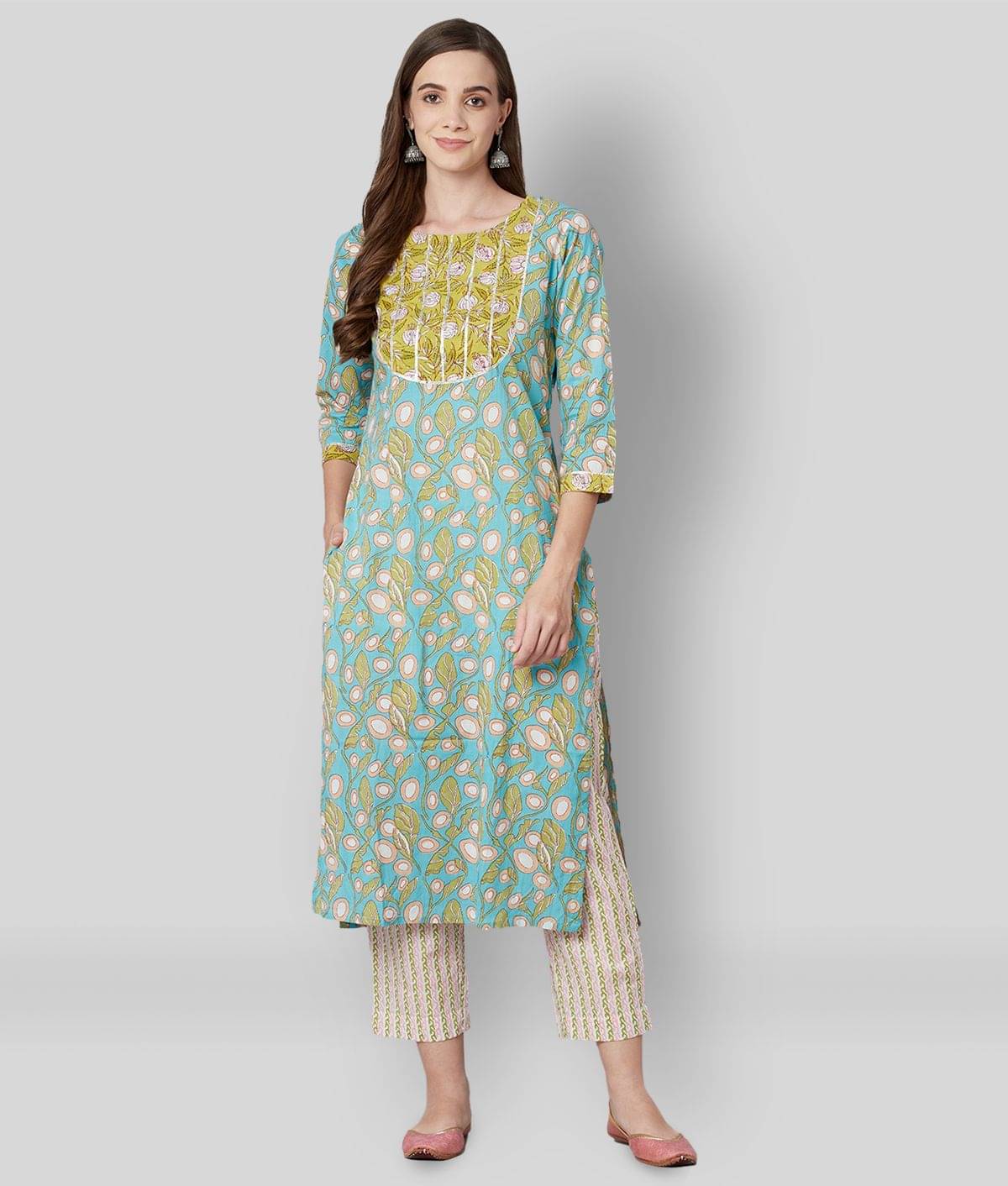 Divena - Blue Cotton Women's Stitched Salwar Suit ( Pack of 1 ) Divena - Blue Cotton Women's Stitched Salwar Suit ( Pack of 1 )