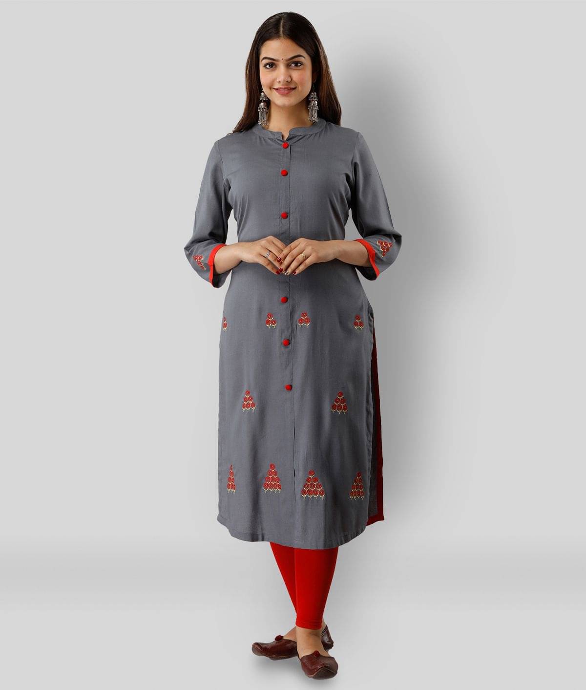     			Frionkandy - Dark Grey Rayon Women's Straight Kurti ( Pack of 1 )