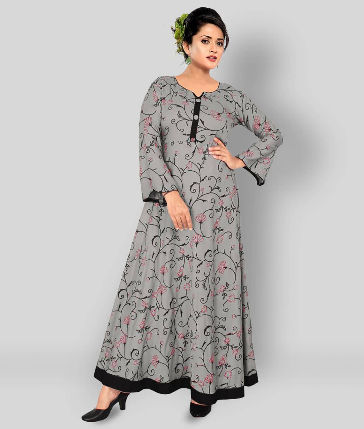 HAYA - Grey Rayon Women's Flared Kurti ( Pack of 1 ) - Kurtis, Tunics | Buy online on ZillyBuy