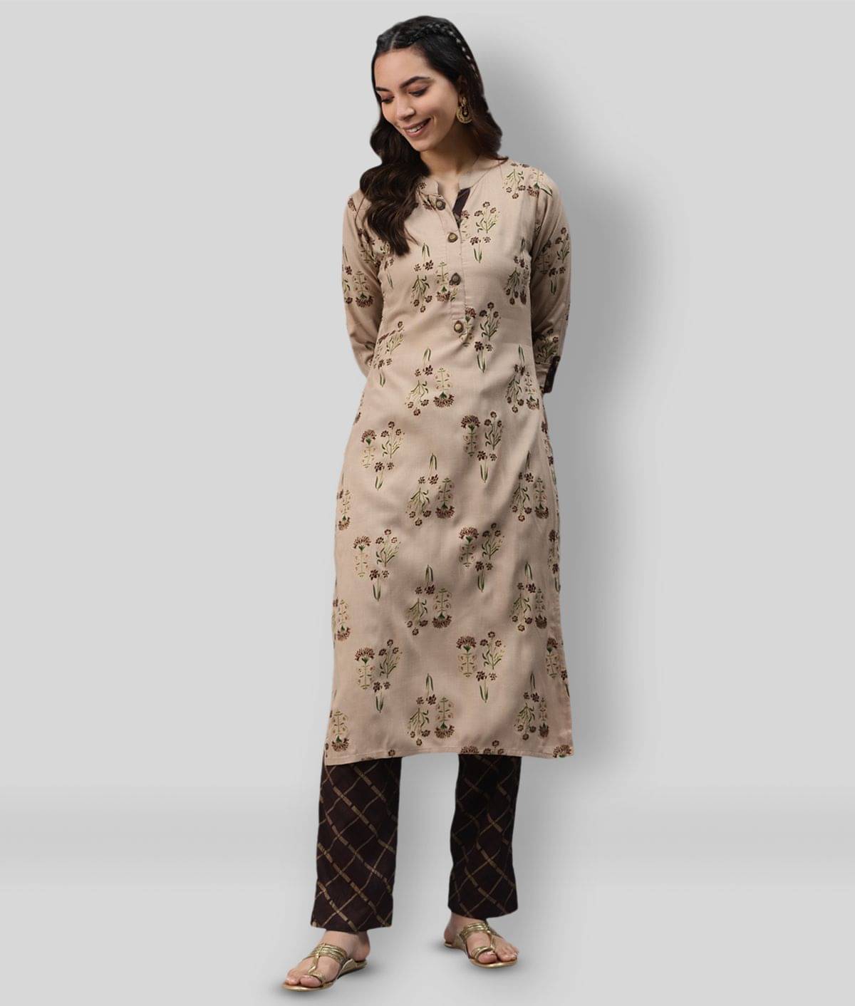     			JC4U - Beige Straight Rayon Women's Stitched Salwar Suit ( Pack of 1 )