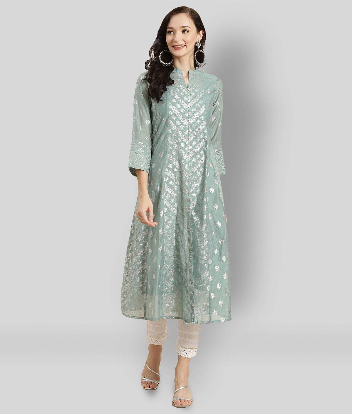 Juniper - Blue Chanderi Women's A-line Kurti ( Pack of 1 ) Juniper - Blue Chanderi Women's A-line Kurti ( Pack of 1 )