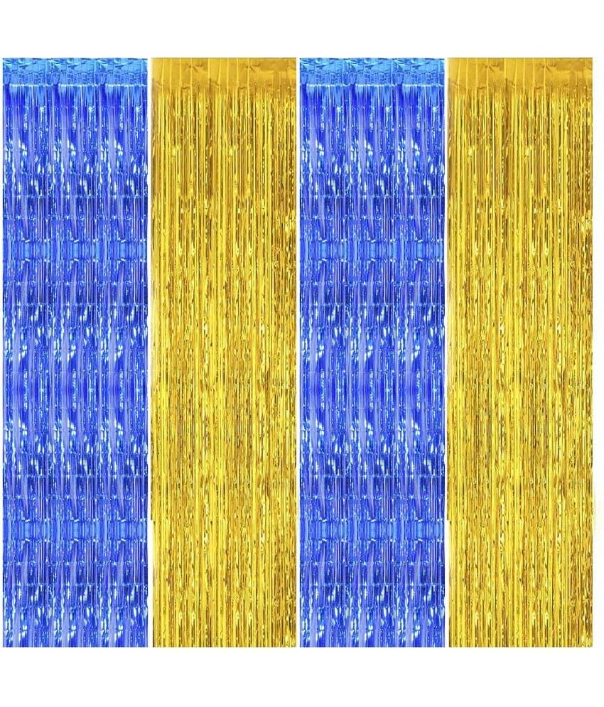     			Kiran Enterprises 4 pc. Foil Fringe Curtain ( Blue , Gold )
