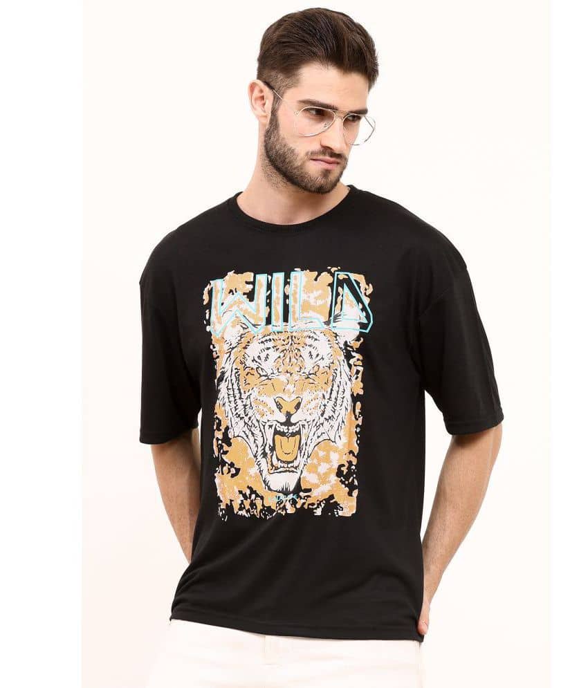 Leotude Pack of 1 Cotton Blend Oversized Fit Men's T-Shirt ( Black )