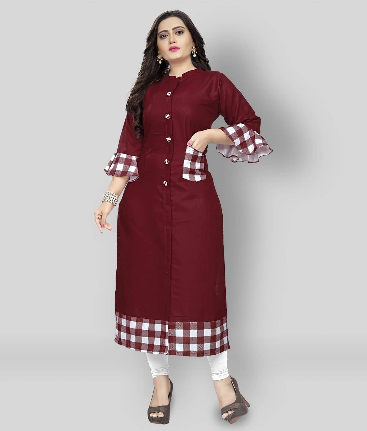 Lerkiza - Maroon Cotton Women's Straight Kurti ( Pack of 1 ) - Kurtis, Tunics | Buy online on ZillyBuy