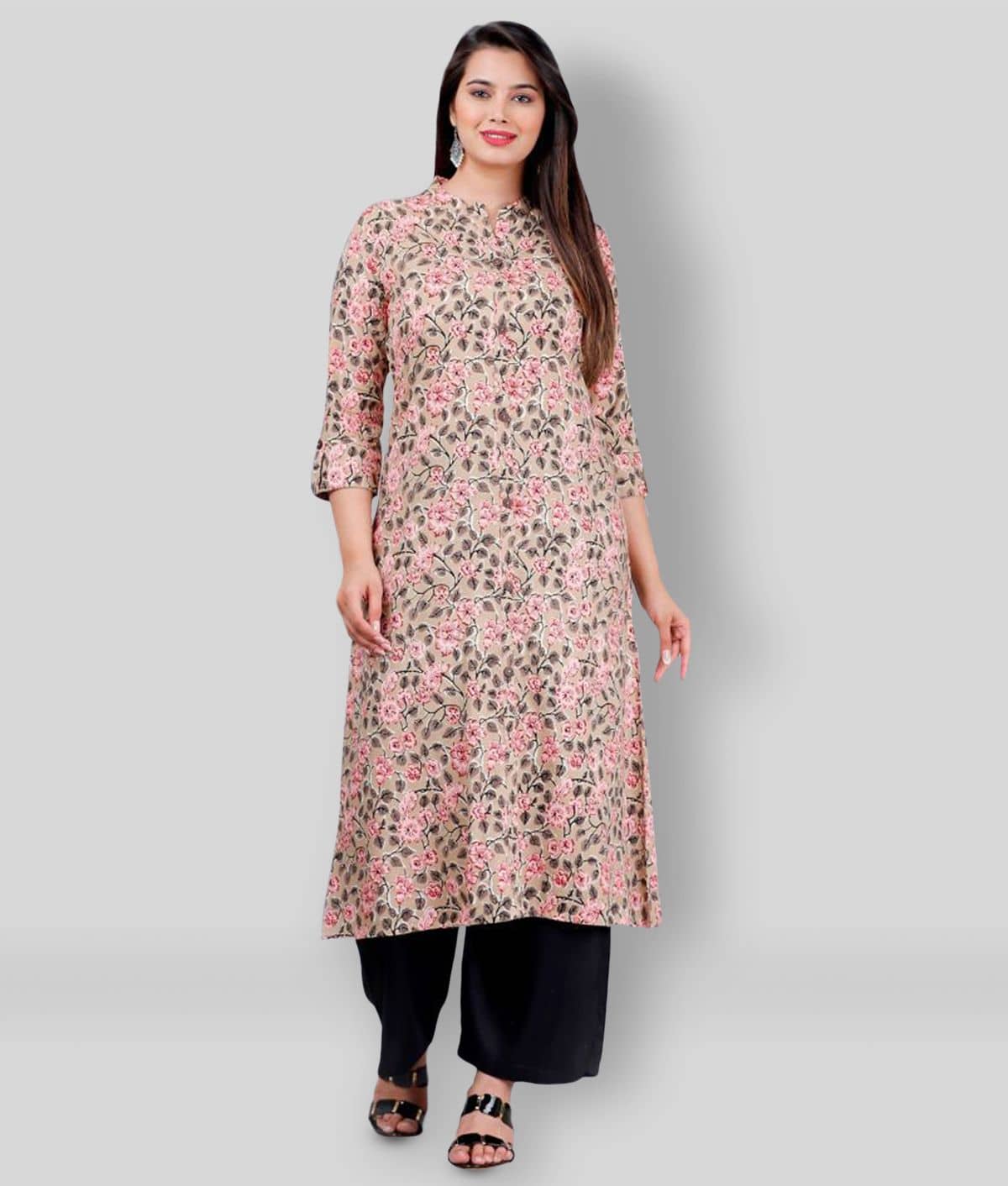 MAUKA - Beige Straight Rayon Women's Stitched Salwar Suit ( Pack of 1 )