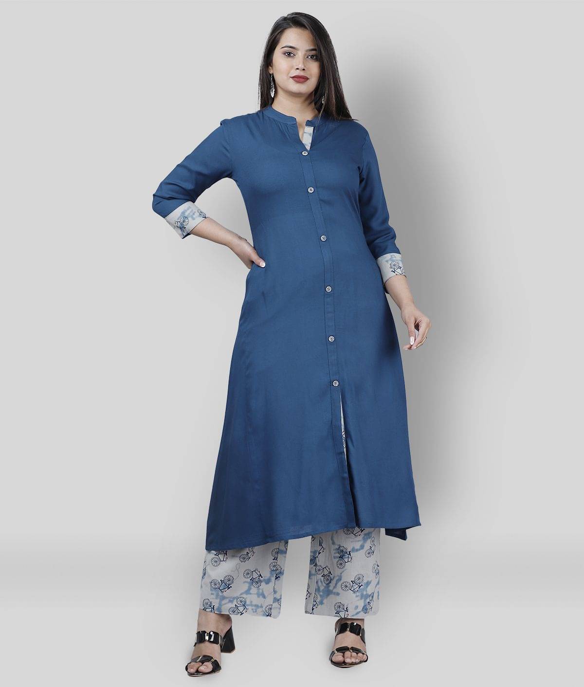 MAUKA - Blue A-line Rayon Women's Stitched Salwar Suit ( Pack of 1 ) MAUKA - Blue A-line Rayon Women's Stitched Salwar Suit ( Pack of 1 )