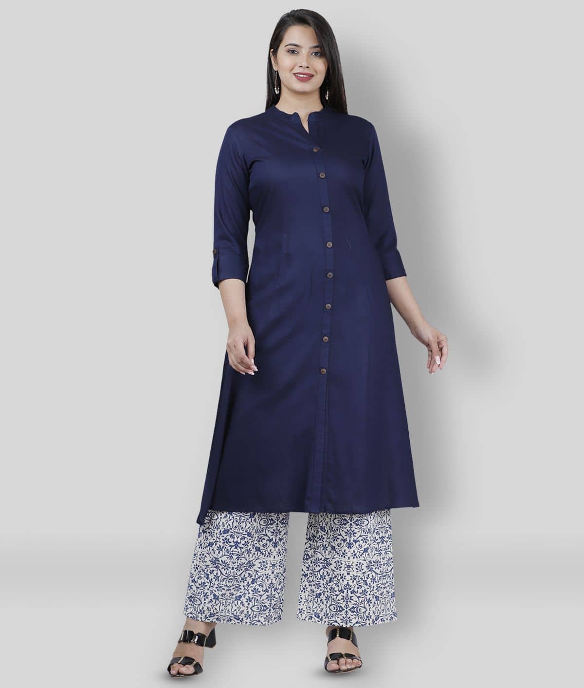 MAUKA - Navy Blue A-line Rayon Women's Stitched Salwar Suit ( Pack of 1 )