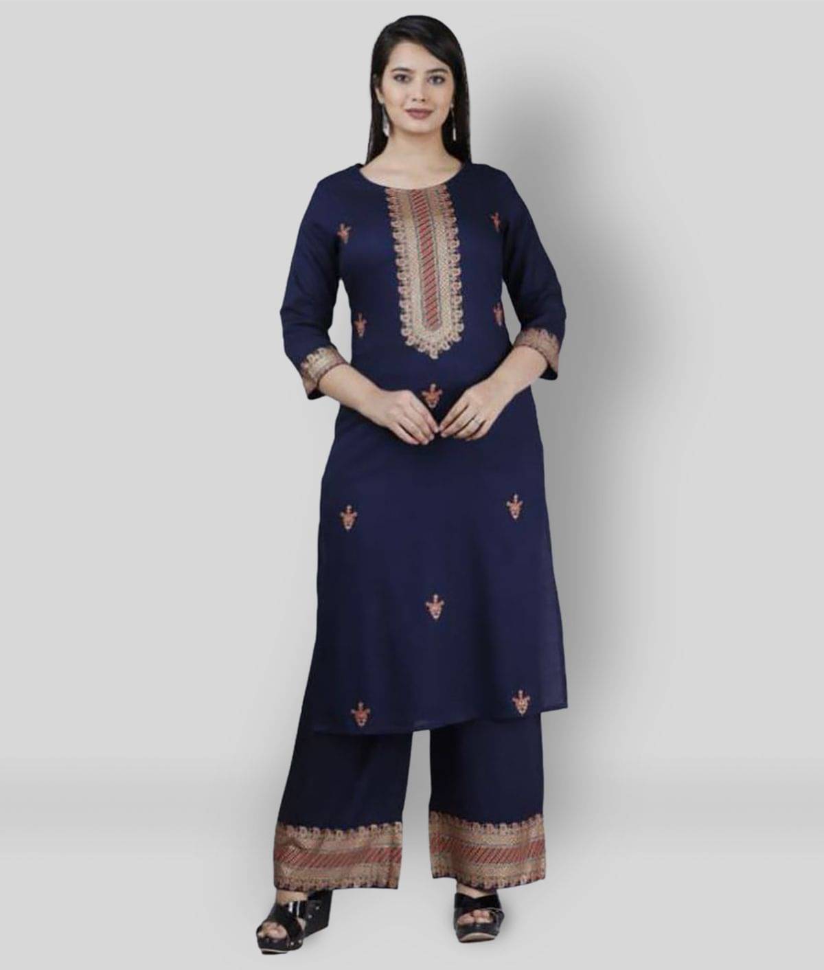 MAUKA - Navy Straight Rayon Women's Stitched Salwar Suit ( Pack of 1 ) MAUKA - Navy Straight Rayon Women's Stitched Salwar Suit ( Pack of 1 )