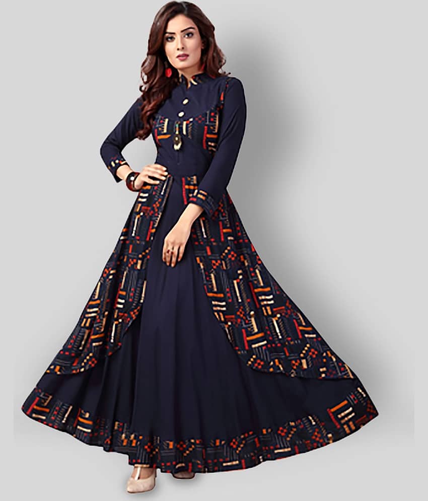 Madhuram Textiles - Blue Rayon Women's Double Layered Kurti ( Pack of 1 ) - Kurtis, Tunics | Buy online on ZillyBuy