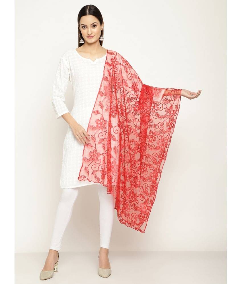 Queenley - Orange Net Women's Dupatta - ( Pack of 1 ) Queenley - Orange Net Women's Dupatta - ( Pack of 1 )
